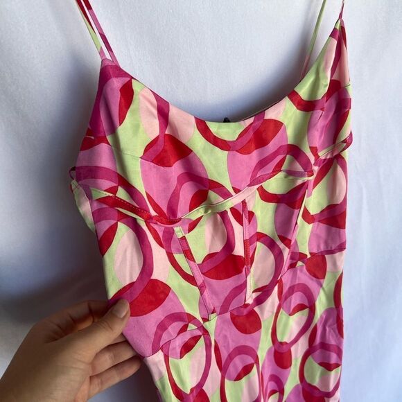 Zara Pink Green Printed Satin Effect Mini Dress Size XS NWT - Picture 9 of 11